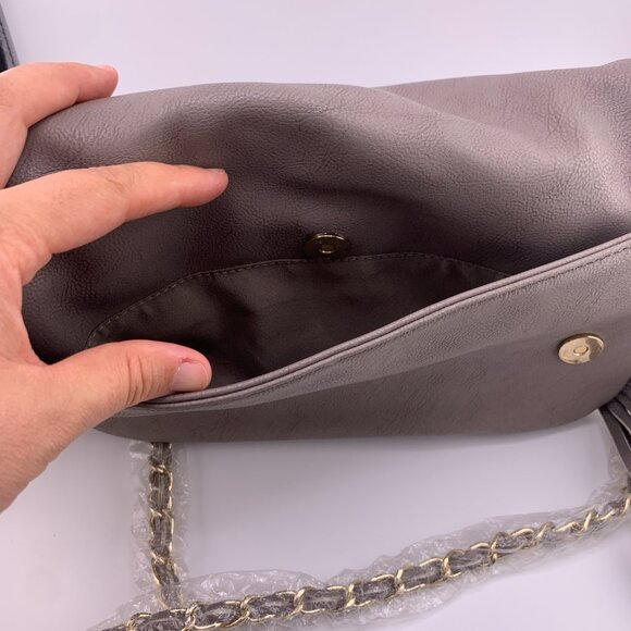 NWT BCBG Paris Taupe Fringe Foldover Crossbody Bag - Picture 10 of 15